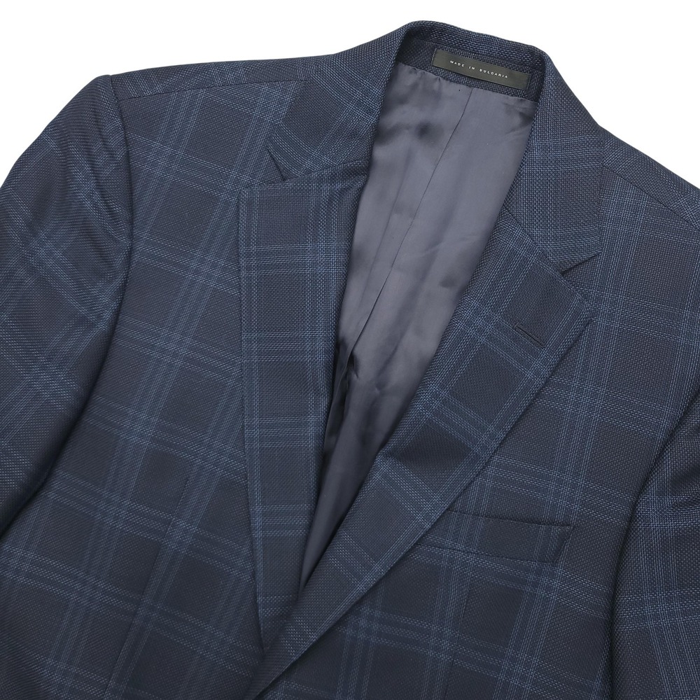 BOSS Hugo Boss Blazer Mens 40L Blue‎ Plaid Wool Sport Coat Jacket Super 100